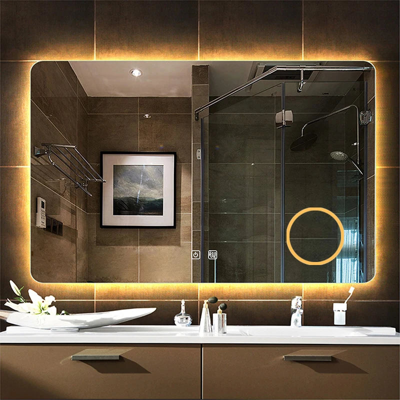 Smart Rectangular LED Mirror: Anti-Fog, 5X Magnify, and Dimmable