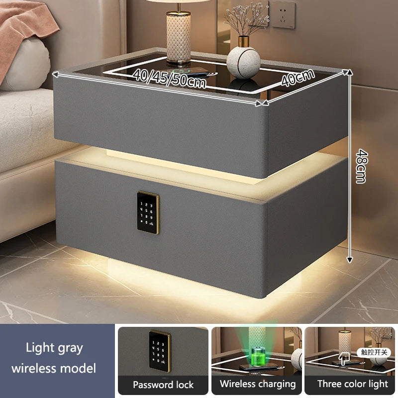 Smart LED Bedside Table with Wireless Charging & Lock