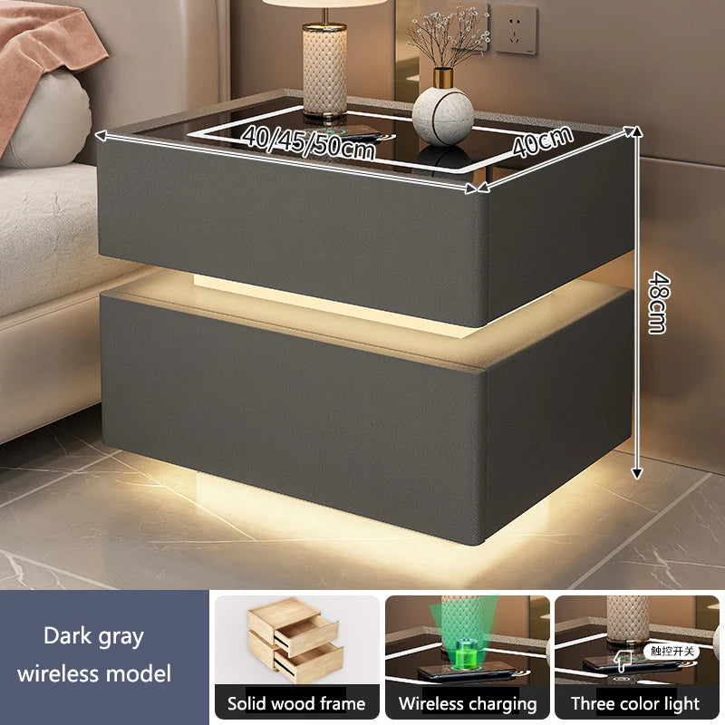 Smart LED Bedside Table with Wireless Charging & Lock