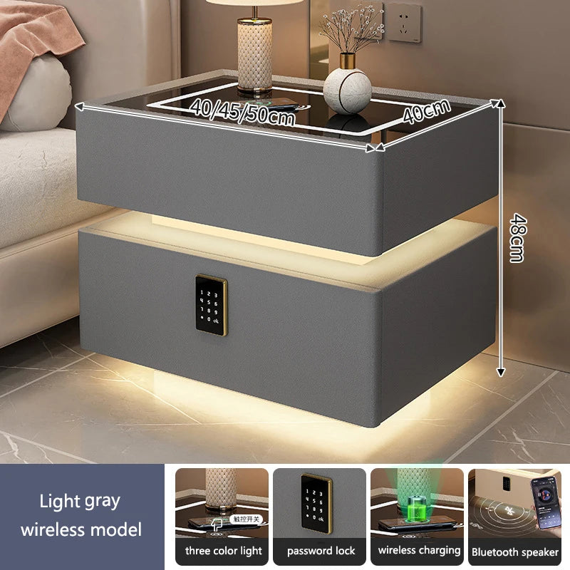 Smart LED Bedside Table with Wireless Charging & Lock