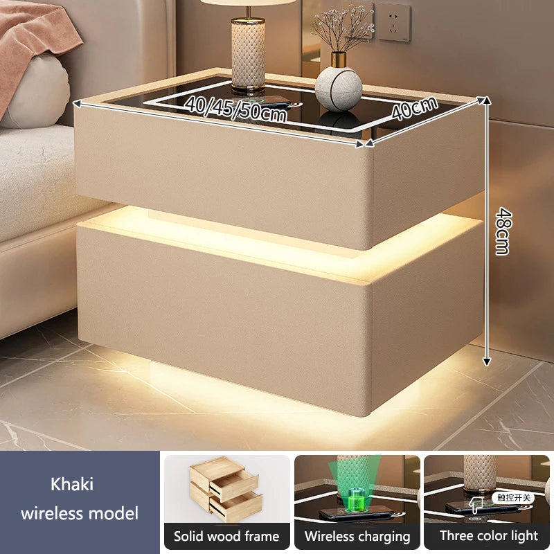 Smart LED Bedside Table with Wireless Charging & Lock