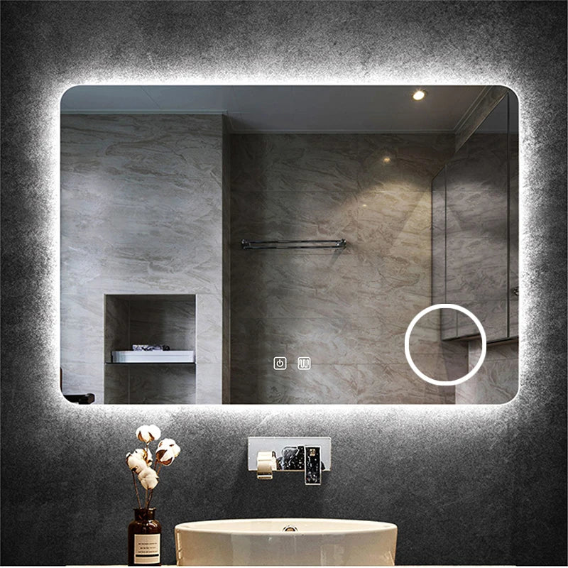 Smart Rectangular LED Mirror: Anti-Fog, 5X Magnify, and Dimmable