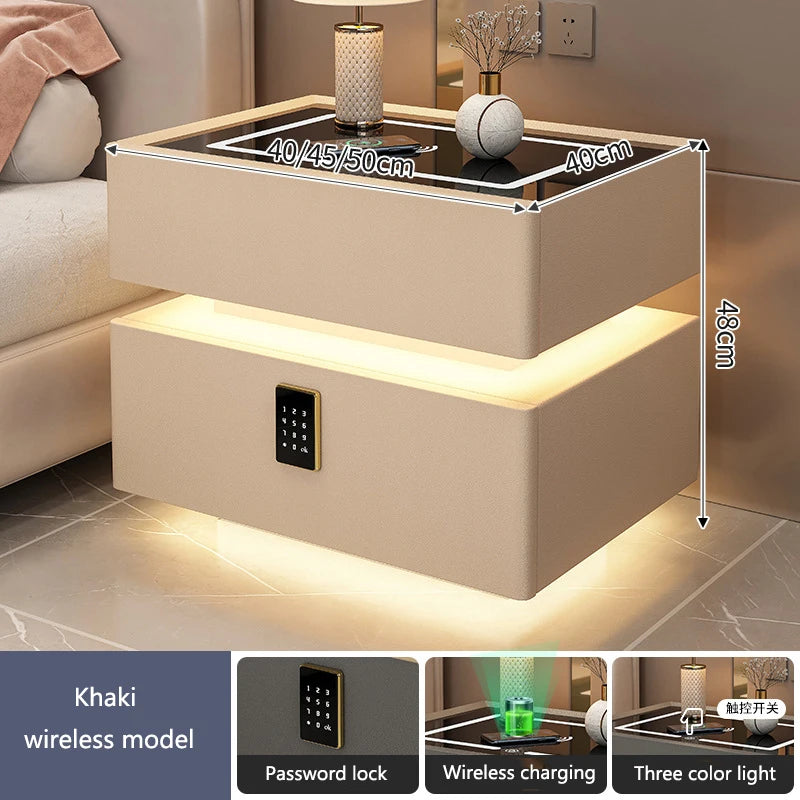 Smart LED Bedside Table with Wireless Charging & Lock