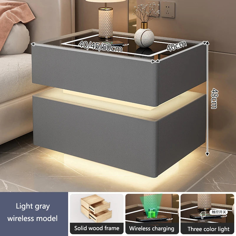 Smart LED Bedside Table with Wireless Charging & Lock