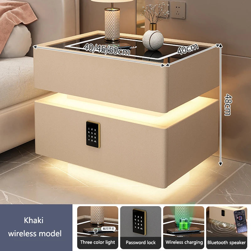 Smart LED Bedside Table with Wireless Charging & Lock