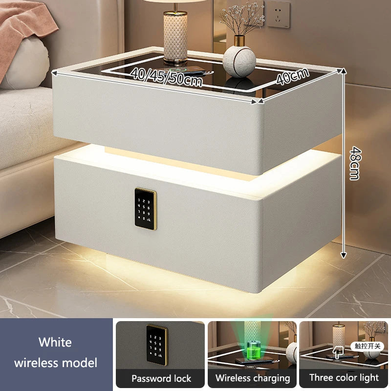 Smart LED Bedside Table with Wireless Charging & Lock