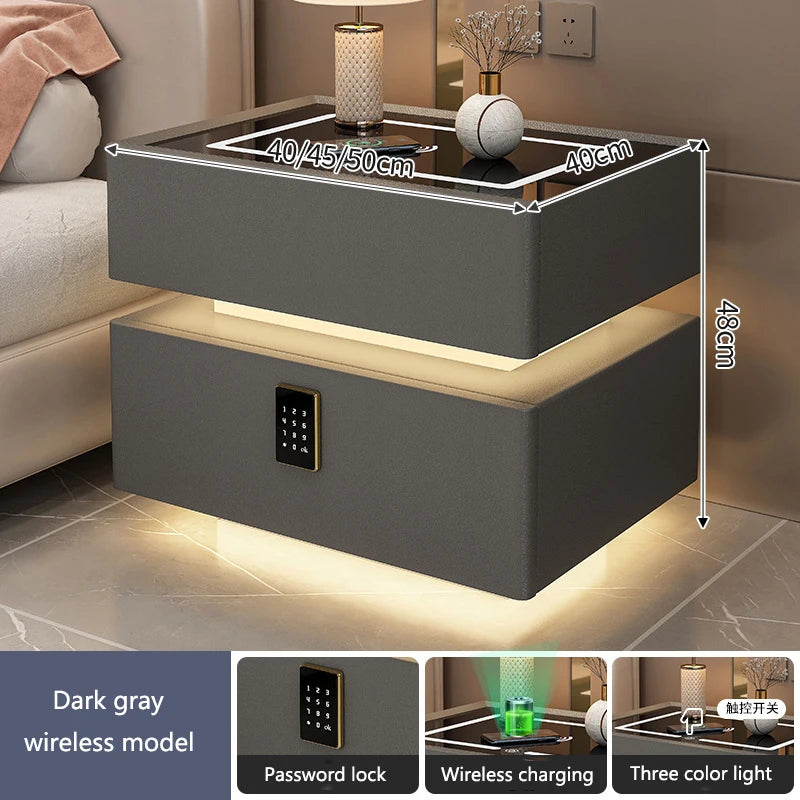 Smart LED Bedside Table with Wireless Charging & Lock