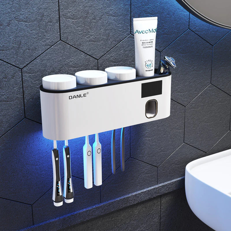 Smart UV Toothbrush Sanitizer with Wireless Holder & Dispenser